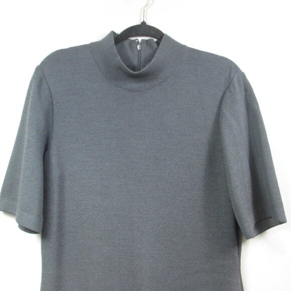 St. John Mock Neck Elbow Sleeve Knit Knee Length Wool Blend Gray Dress 14 - Picture 3 of 7